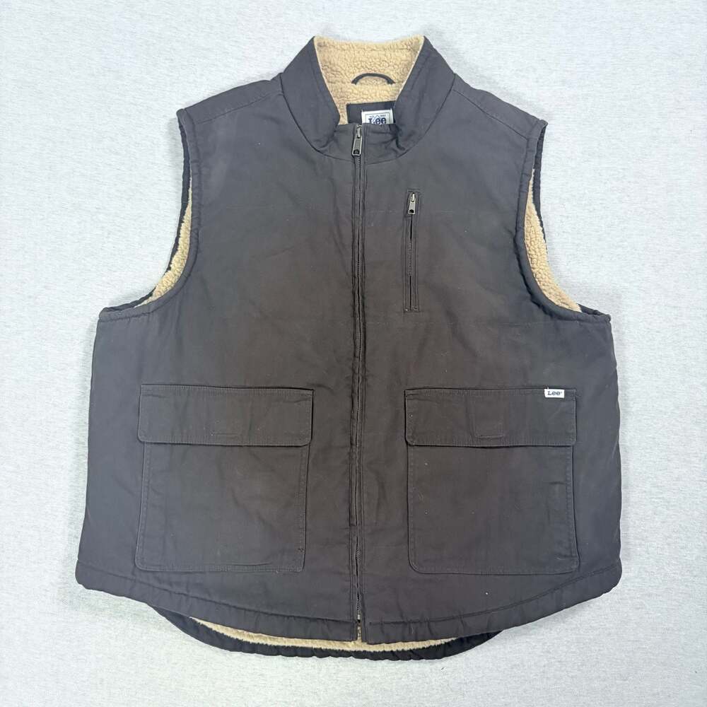 Lee Workwear Sherpa Lined Mock Collar Full Zip Canvas Vest Bitter Chocolate Mens